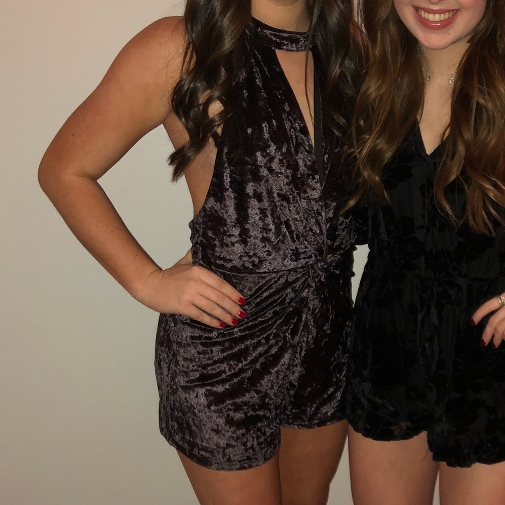 These Three Halter Velvet Romper